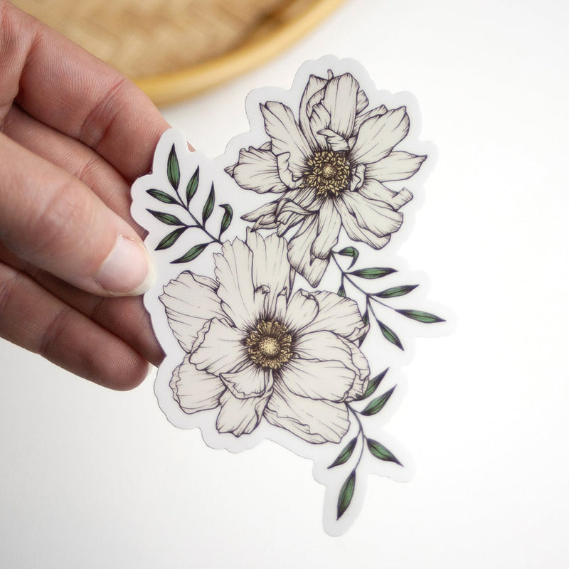 White Anemone Vinyl Sticker 4"