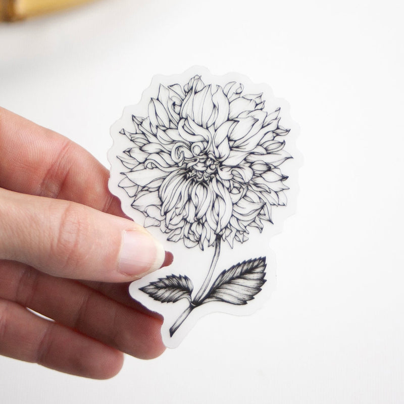 Dahlia Black and White Vinyl Sticker 3"