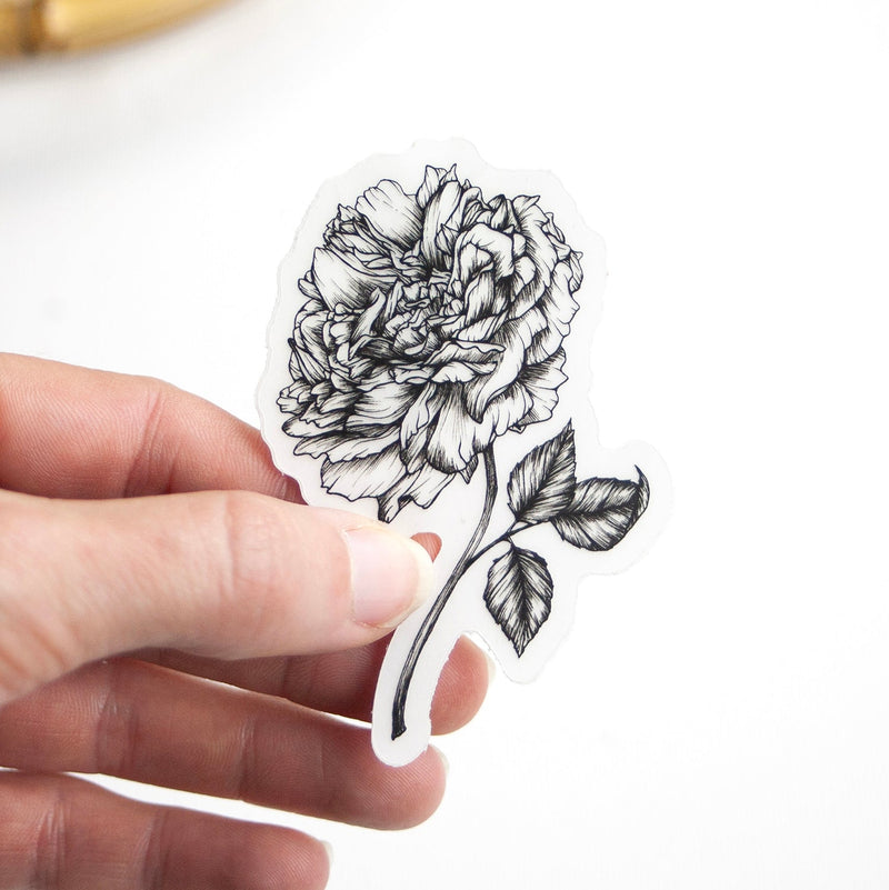 English Rose Black and White Vinyl Sticker 3"