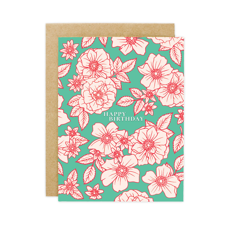 Vintage Linen Rose Birthday Card