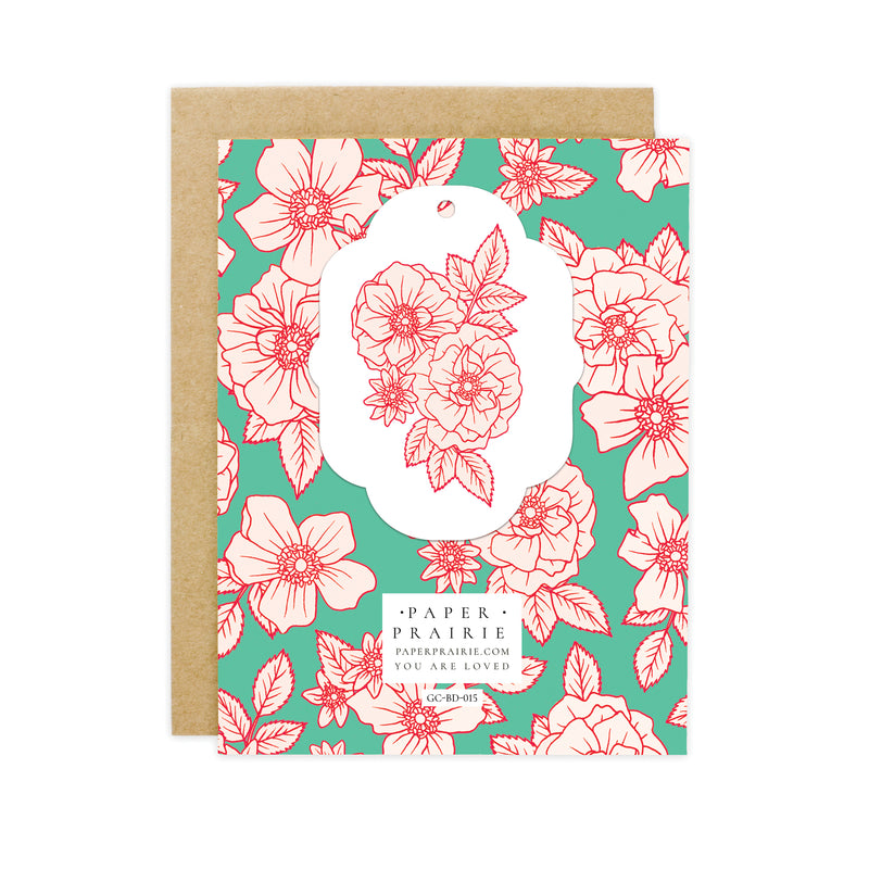 Vintage Linen Rose Birthday Card
