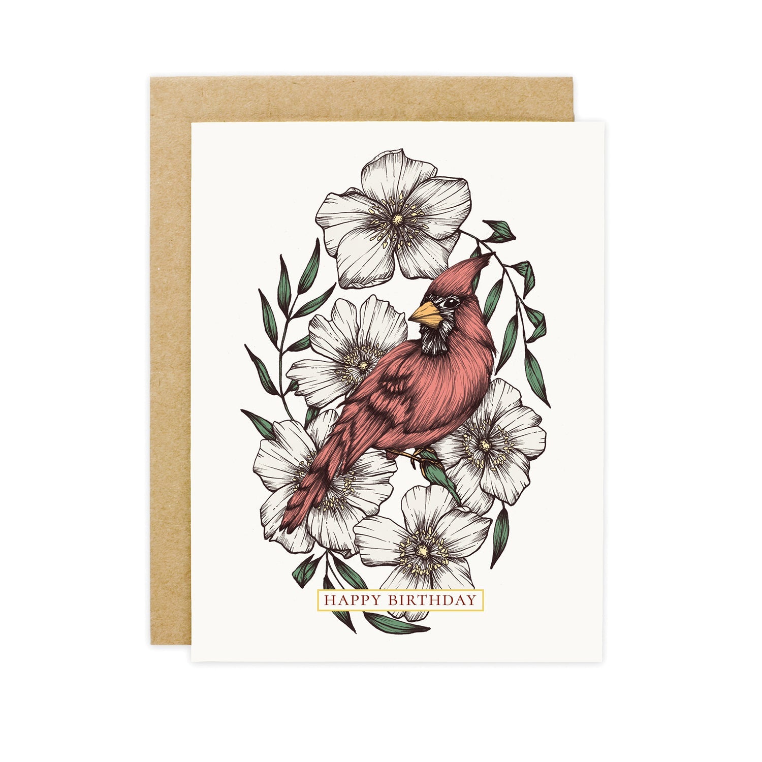 Cardinal and Wild Rose Birthday Card