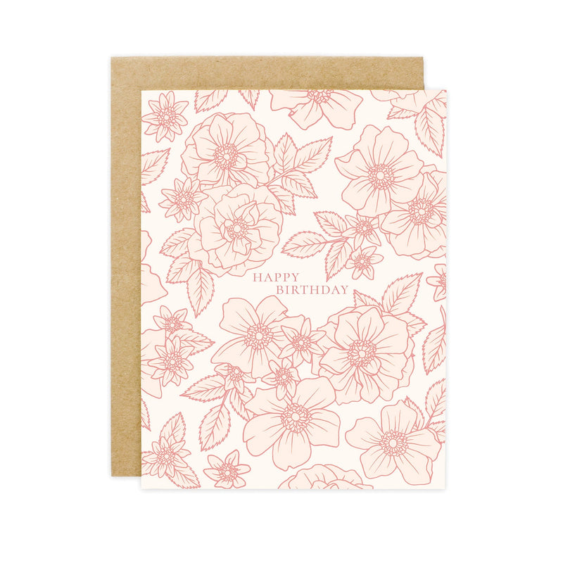 Wild Rose Toile Birthday Card