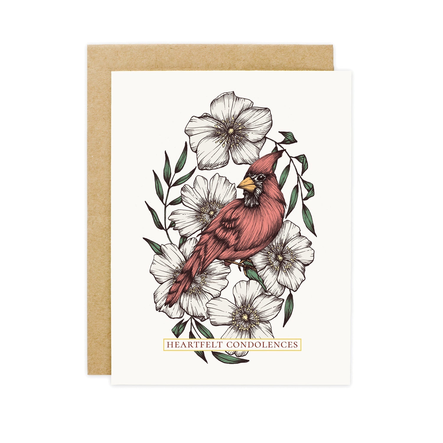 Cardinal and Wild Rose Sympathy Card