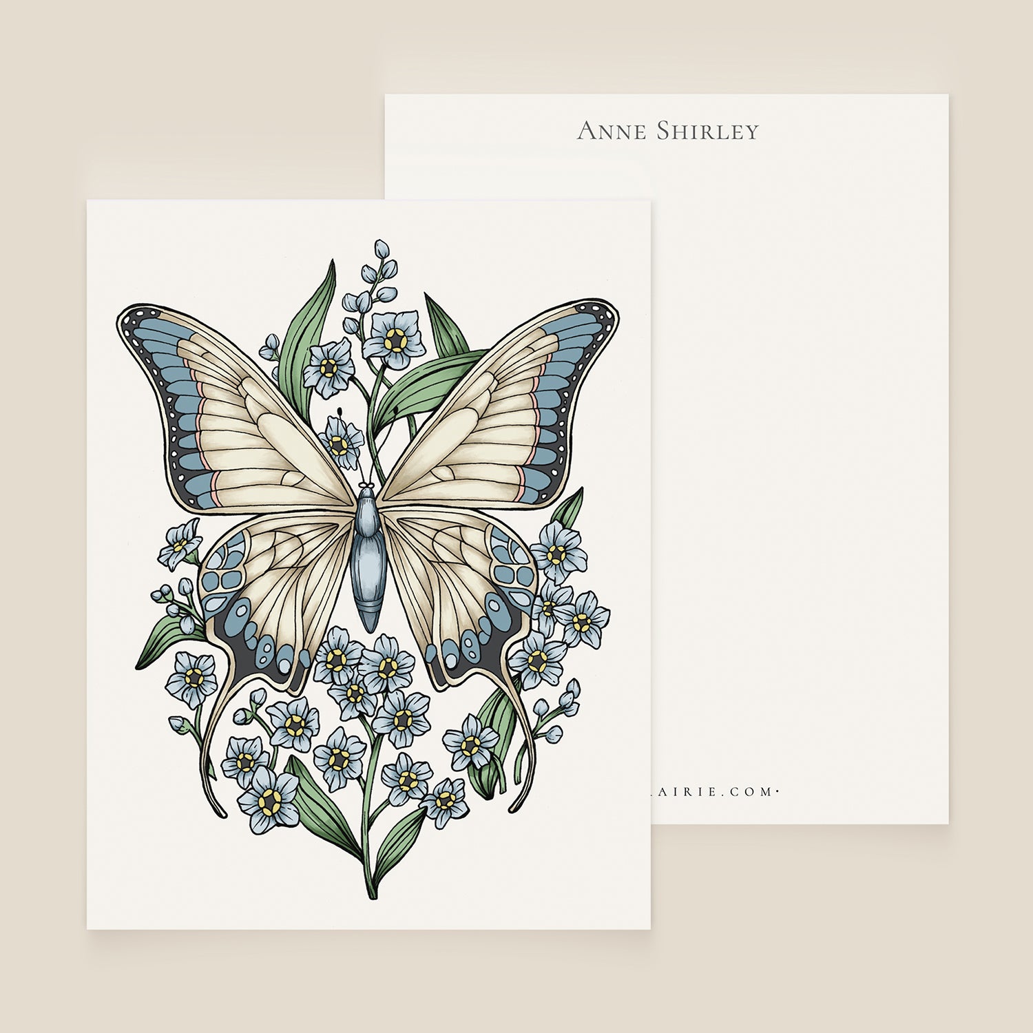 Butterfly Forget-Me-Not Personalized Notecard